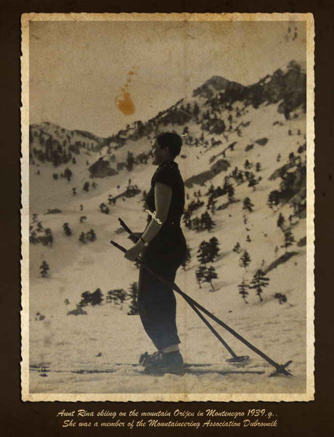 Aunt Rina skiing on the mountain Orijen in Montenegro 1939.g.